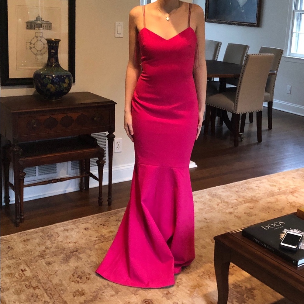 A long pink dress great for any party!